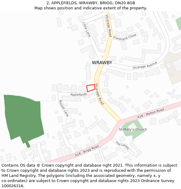 2, APPLEFIELDS, WRAWBY, BRIGG, DN20 8GB: Location map and indicative extent of plot