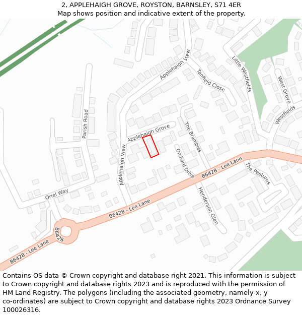 2, APPLEHAIGH GROVE, ROYSTON, BARNSLEY, S71 4ER: Location map and indicative extent of plot