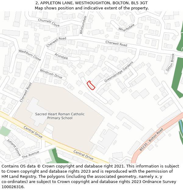 2, APPLETON LANE, WESTHOUGHTON, BOLTON, BL5 3GT: Location map and indicative extent of plot