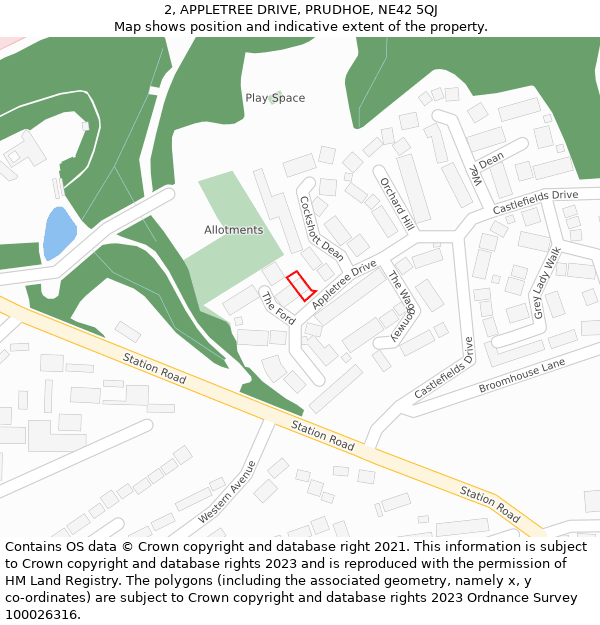 2, APPLETREE DRIVE, PRUDHOE, NE42 5QJ: Location map and indicative extent of plot