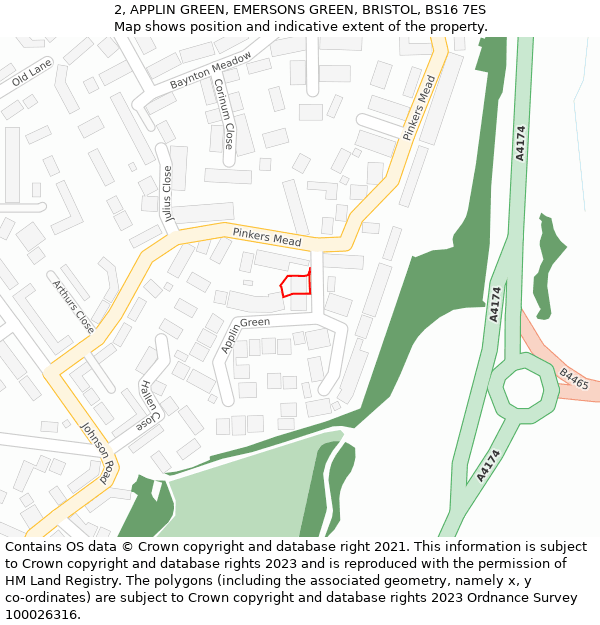 2, APPLIN GREEN, EMERSONS GREEN, BRISTOL, BS16 7ES: Location map and indicative extent of plot