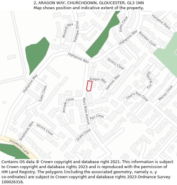 2, ARAGON WAY, CHURCHDOWN, GLOUCESTER, GL3 1NN: Location map and indicative extent of plot