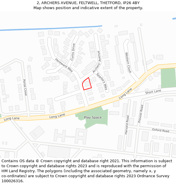 2, ARCHERS AVENUE, FELTWELL, THETFORD, IP26 4BY: Location map and indicative extent of plot