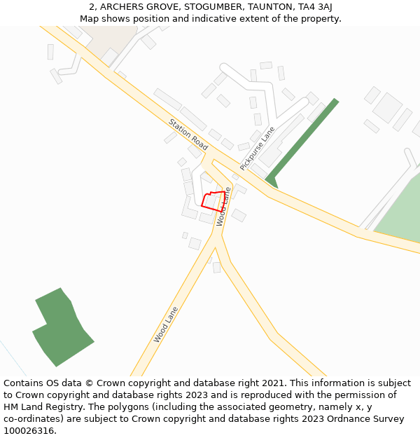 2, ARCHERS GROVE, STOGUMBER, TAUNTON, TA4 3AJ: Location map and indicative extent of plot