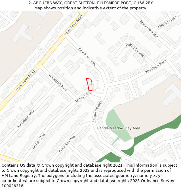 2, ARCHERS WAY, GREAT SUTTON, ELLESMERE PORT, CH66 2RY: Location map and indicative extent of plot