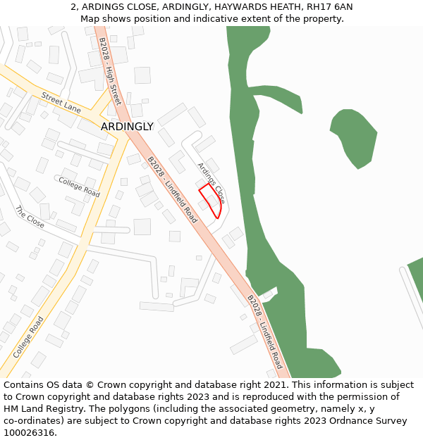 2, ARDINGS CLOSE, ARDINGLY, HAYWARDS HEATH, RH17 6AN: Location map and indicative extent of plot