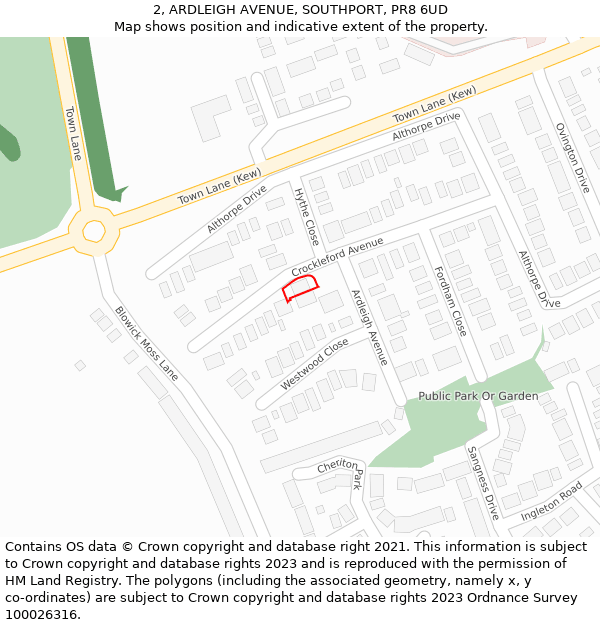 2, ARDLEIGH AVENUE, SOUTHPORT, PR8 6UD: Location map and indicative extent of plot