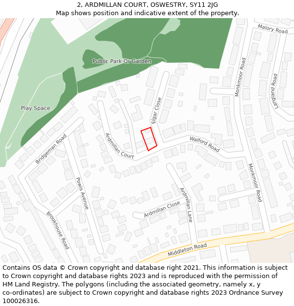 2, ARDMILLAN COURT, OSWESTRY, SY11 2JG: Location map and indicative extent of plot