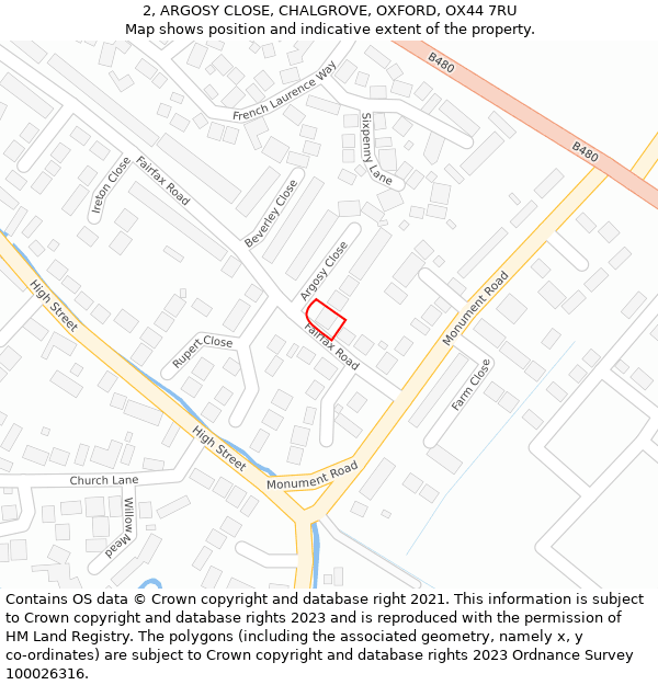 2, ARGOSY CLOSE, CHALGROVE, OXFORD, OX44 7RU: Location map and indicative extent of plot