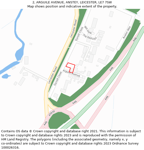 2, ARGUILE AVENUE, ANSTEY, LEICESTER, LE7 7SW: Location map and indicative extent of plot