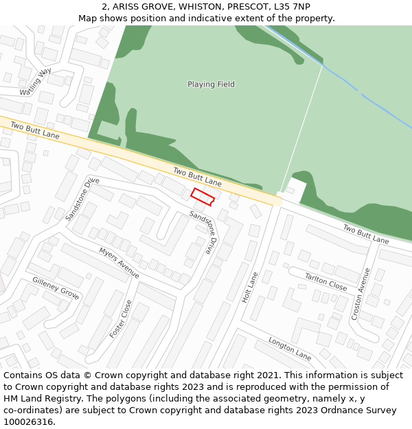 2, ARISS GROVE, WHISTON, PRESCOT, L35 7NP: Location map and indicative extent of plot
