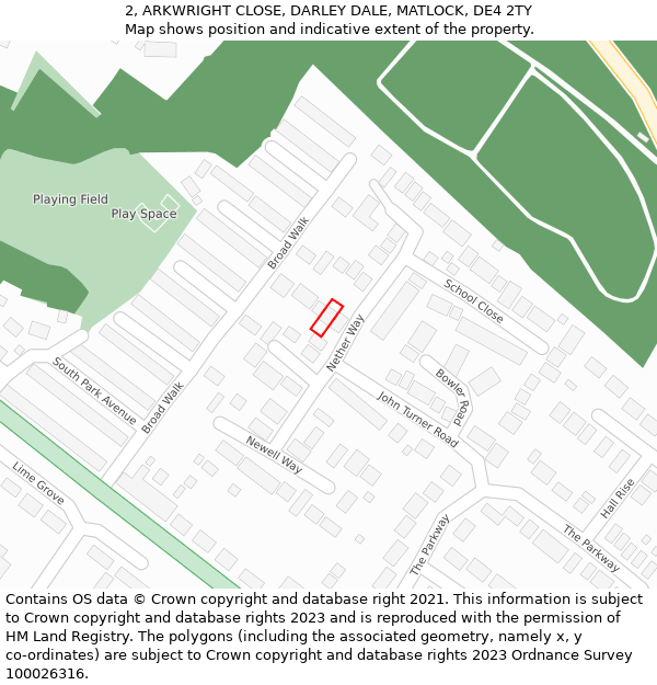 2, ARKWRIGHT CLOSE, DARLEY DALE, MATLOCK, DE4 2TY: Location map and indicative extent of plot