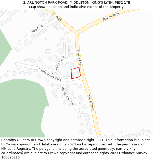 2, ARLINGTON PARK ROAD, MIDDLETON, KING'S LYNN, PE32 1YB: Location map and indicative extent of plot