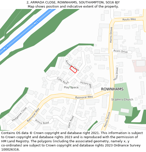 2, ARMADA CLOSE, ROWNHAMS, SOUTHAMPTON, SO16 8JY: Location map and indicative extent of plot