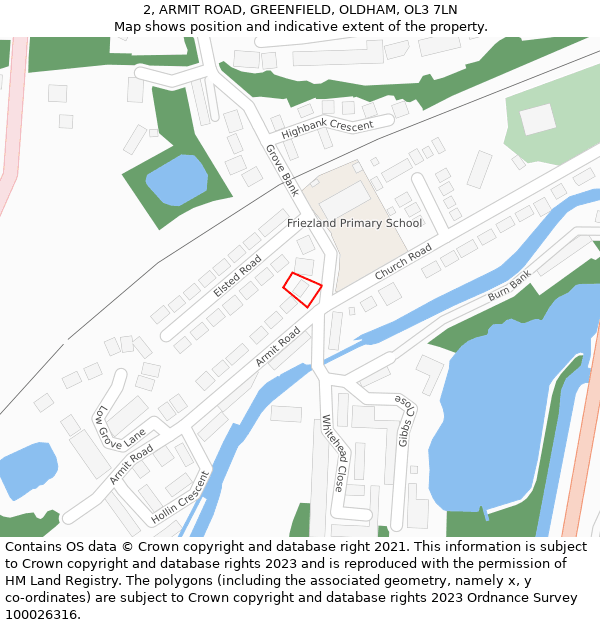 2, ARMIT ROAD, GREENFIELD, OLDHAM, OL3 7LN: Location map and indicative extent of plot