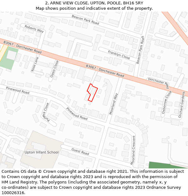 2, ARNE VIEW CLOSE, UPTON, POOLE, BH16 5RY: Location map and indicative extent of plot