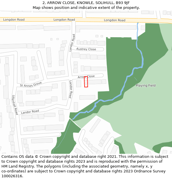 2, ARROW CLOSE, KNOWLE, SOLIHULL, B93 9JF: Location map and indicative extent of plot