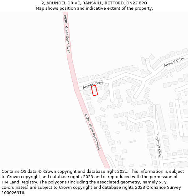 2, ARUNDEL DRIVE, RANSKILL, RETFORD, DN22 8PQ: Location map and indicative extent of plot