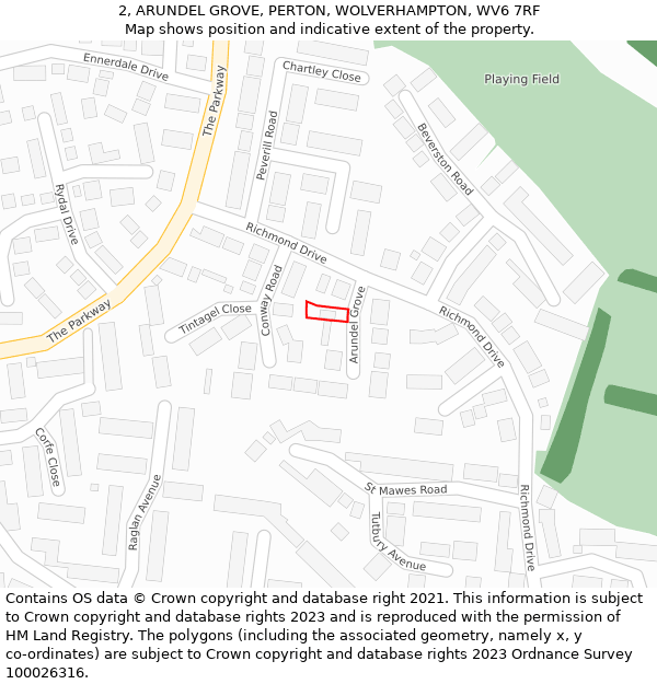 2, ARUNDEL GROVE, PERTON, WOLVERHAMPTON, WV6 7RF: Location map and indicative extent of plot