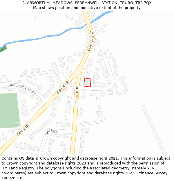 2, ARWORTHAL MEADOWS, PERRANWELL STATION, TRURO, TR3 7QX: Location map and indicative extent of plot