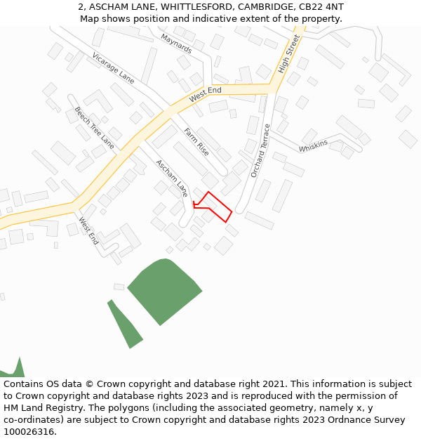 2, ASCHAM LANE, WHITTLESFORD, CAMBRIDGE, CB22 4NT: Location map and indicative extent of plot