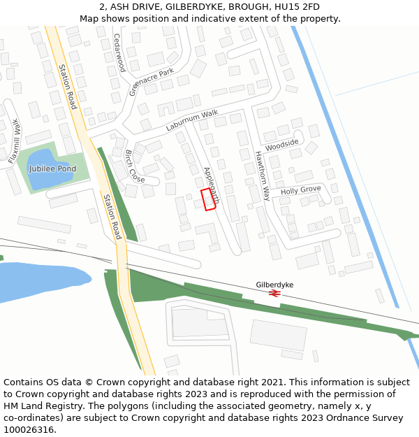 2, ASH DRIVE, GILBERDYKE, BROUGH, HU15 2FD: Location map and indicative extent of plot