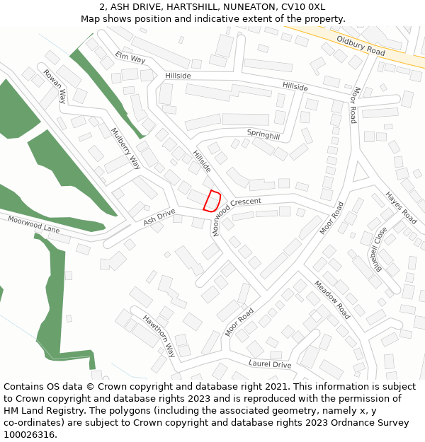 2, ASH DRIVE, HARTSHILL, NUNEATON, CV10 0XL: Location map and indicative extent of plot