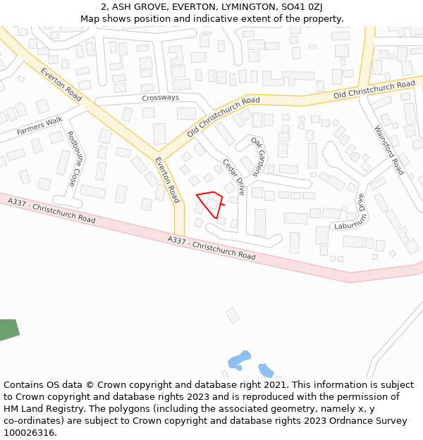 2, ASH GROVE, EVERTON, LYMINGTON, SO41 0ZJ: Location map and indicative extent of plot