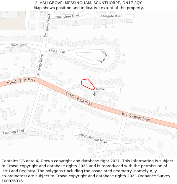 2, ASH GROVE, MESSINGHAM, SCUNTHORPE, DN17 3QY: Location map and indicative extent of plot