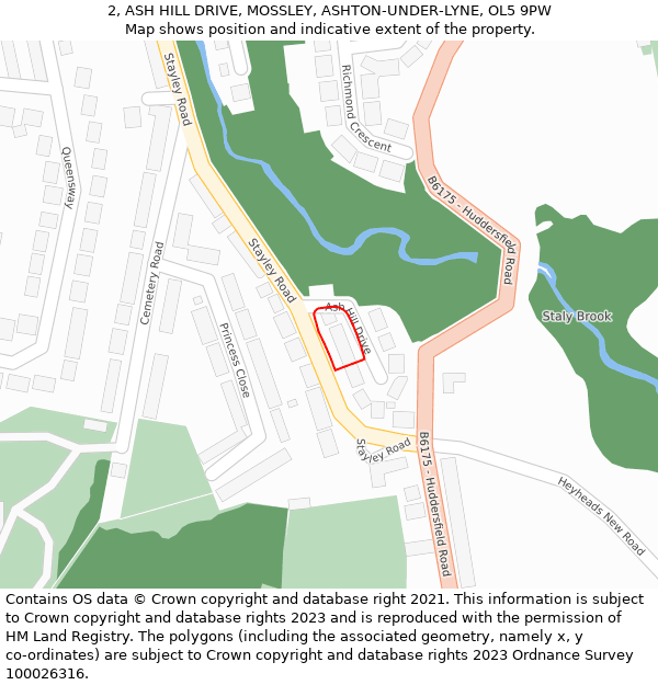 2, ASH HILL DRIVE, MOSSLEY, ASHTON-UNDER-LYNE, OL5 9PW: Location map and indicative extent of plot