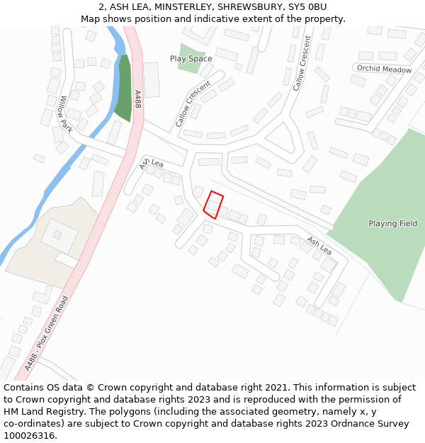 2, ASH LEA, MINSTERLEY, SHREWSBURY, SY5 0BU: Location map and indicative extent of plot