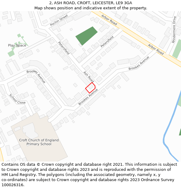 2, ASH ROAD, CROFT, LEICESTER, LE9 3GA: Location map and indicative extent of plot