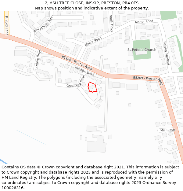 2, ASH TREE CLOSE, INSKIP, PRESTON, PR4 0ES: Location map and indicative extent of plot