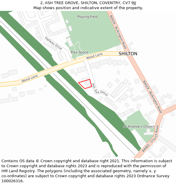 2, ASH TREE GROVE, SHILTON, COVENTRY, CV7 9JJ: Location map and indicative extent of plot