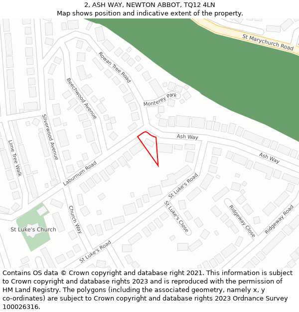 2, ASH WAY, NEWTON ABBOT, TQ12 4LN: Location map and indicative extent of plot