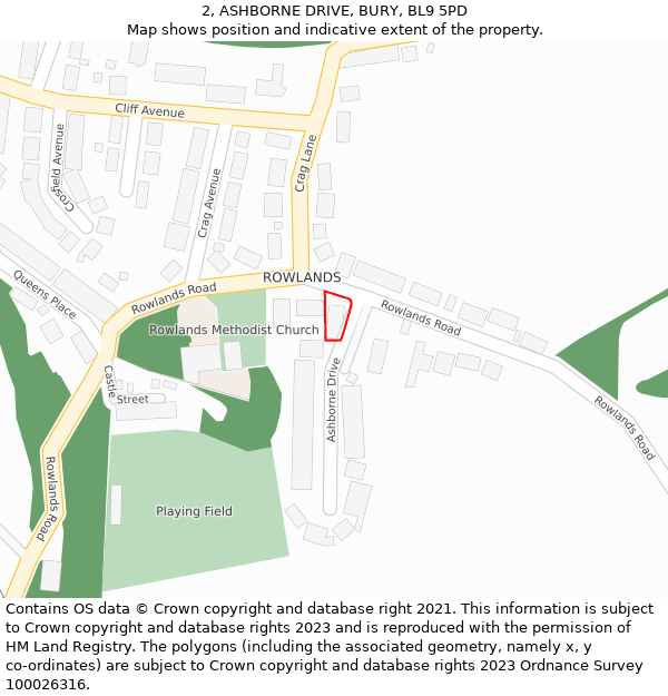 2, ASHBORNE DRIVE, BURY, BL9 5PD: Location map and indicative extent of plot