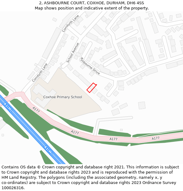 2, ASHBOURNE COURT, COXHOE, DURHAM, DH6 4SS: Location map and indicative extent of plot