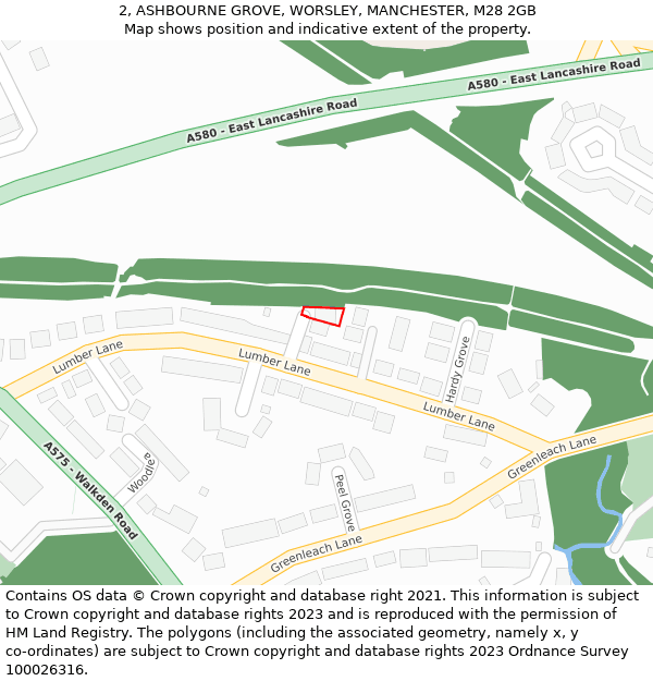 2, ASHBOURNE GROVE, WORSLEY, MANCHESTER, M28 2GB: Location map and indicative extent of plot