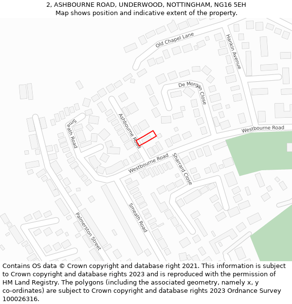 2, ASHBOURNE ROAD, UNDERWOOD, NOTTINGHAM, NG16 5EH: Location map and indicative extent of plot