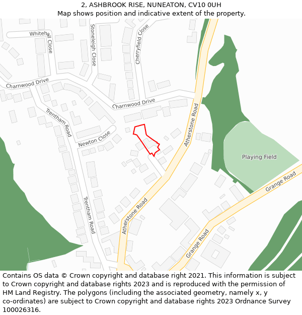 2, ASHBROOK RISE, NUNEATON, CV10 0UH: Location map and indicative extent of plot