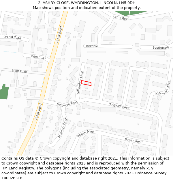 2, ASHBY CLOSE, WADDINGTON, LINCOLN, LN5 9DH: Location map and indicative extent of plot