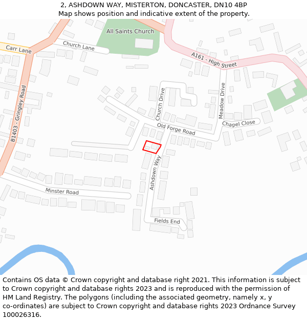 2, ASHDOWN WAY, MISTERTON, DONCASTER, DN10 4BP: Location map and indicative extent of plot