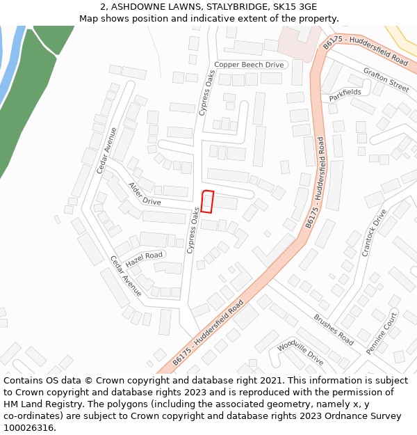 2, ASHDOWNE LAWNS, STALYBRIDGE, SK15 3GE: Location map and indicative extent of plot