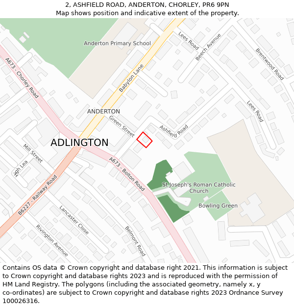 2, ASHFIELD ROAD, ANDERTON, CHORLEY, PR6 9PN: Location map and indicative extent of plot
