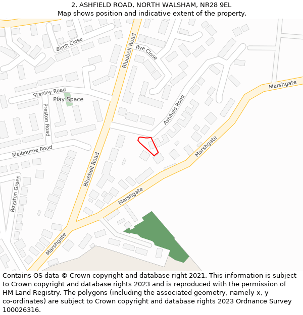 2, ASHFIELD ROAD, NORTH WALSHAM, NR28 9EL: Location map and indicative extent of plot