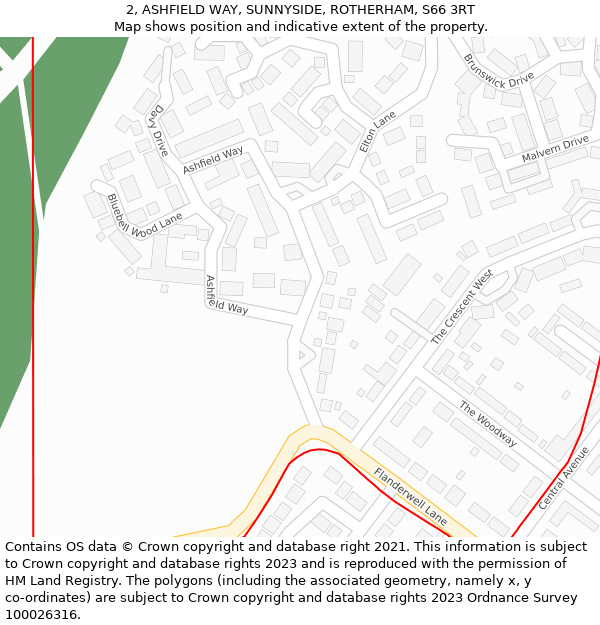 2, ASHFIELD WAY, SUNNYSIDE, ROTHERHAM, S66 3RT: Location map and indicative extent of plot