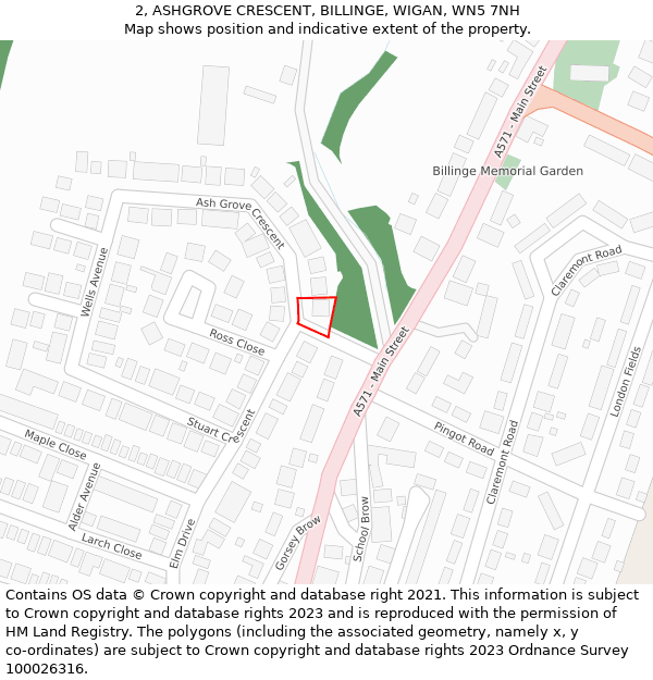 2, ASHGROVE CRESCENT, BILLINGE, WIGAN, WN5 7NH: Location map and indicative extent of plot