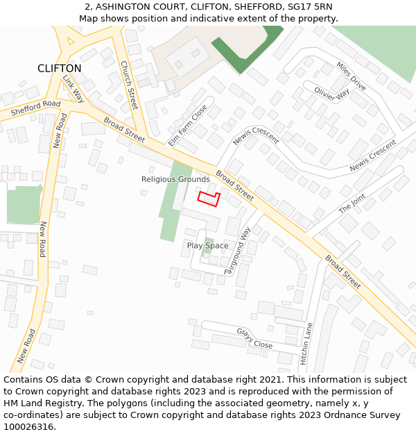 2, ASHINGTON COURT, CLIFTON, SHEFFORD, SG17 5RN: Location map and indicative extent of plot