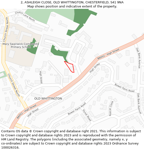 2, ASHLEIGH CLOSE, OLD WHITTINGTON, CHESTERFIELD, S41 9NA: Location map and indicative extent of plot