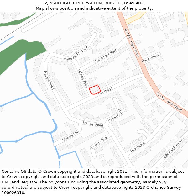 2, ASHLEIGH ROAD, YATTON, BRISTOL, BS49 4DE: Location map and indicative extent of plot